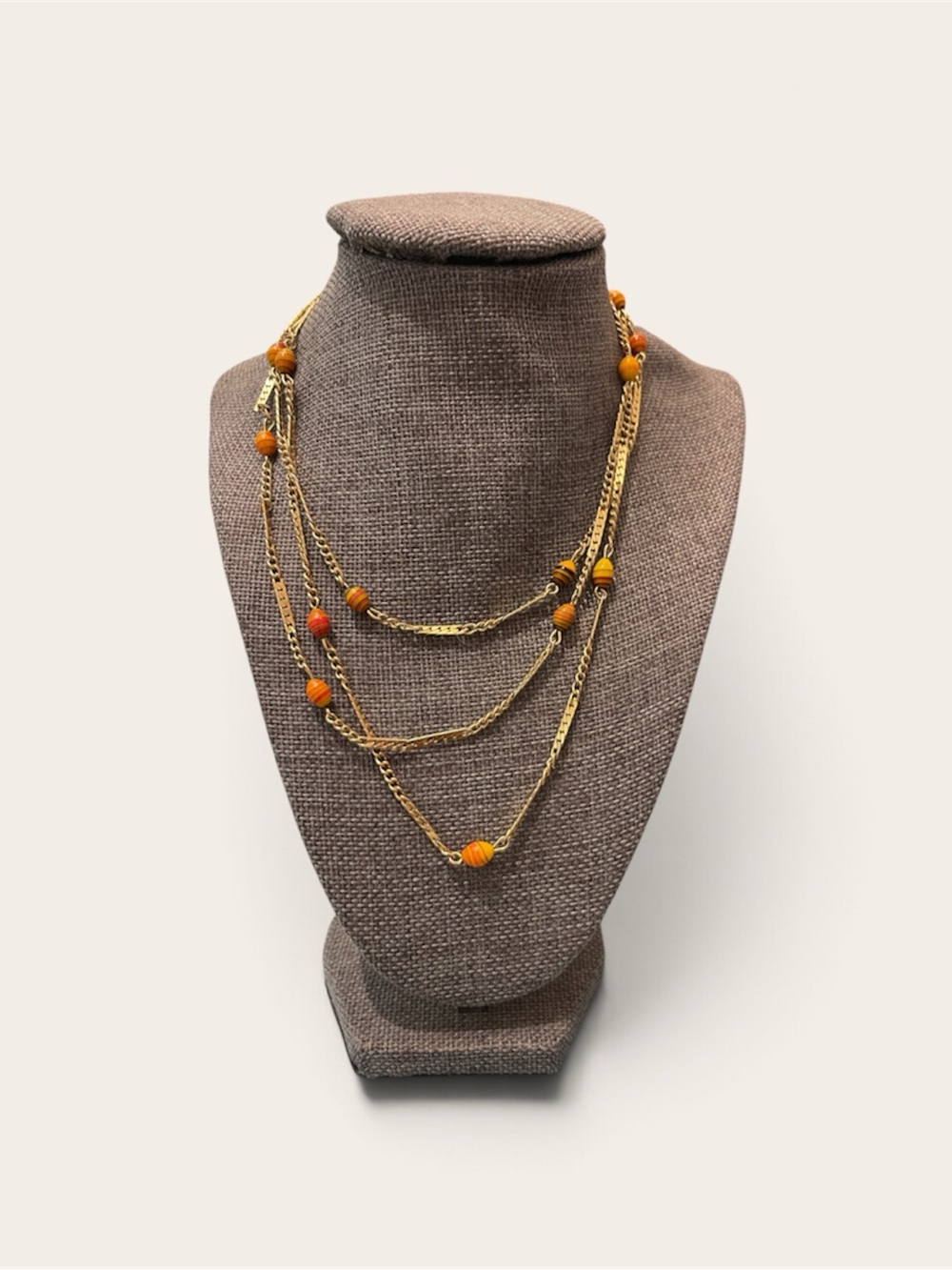 Gold Multi-Strand Necklace with Orange Beads